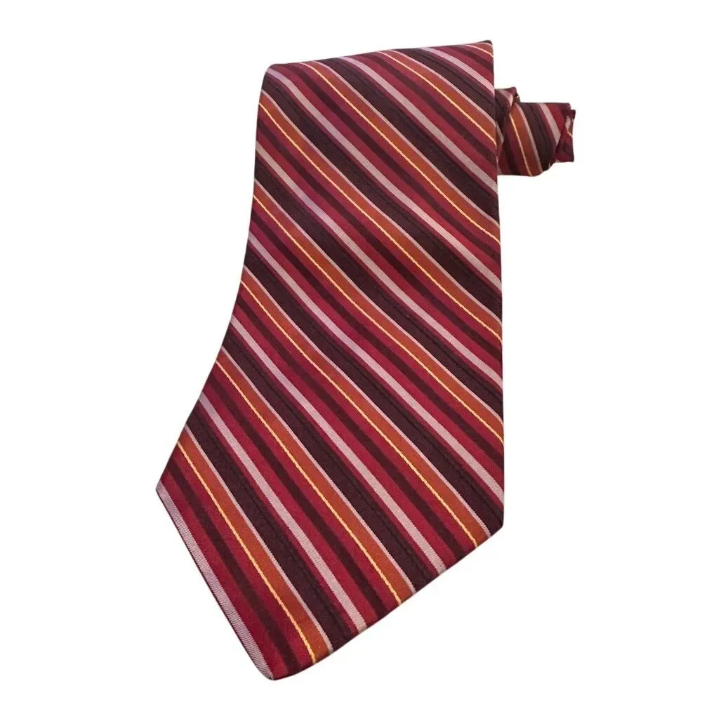 DKNY Men's‎ Striped Silk Tie Red Orange Burgundy Classic Length